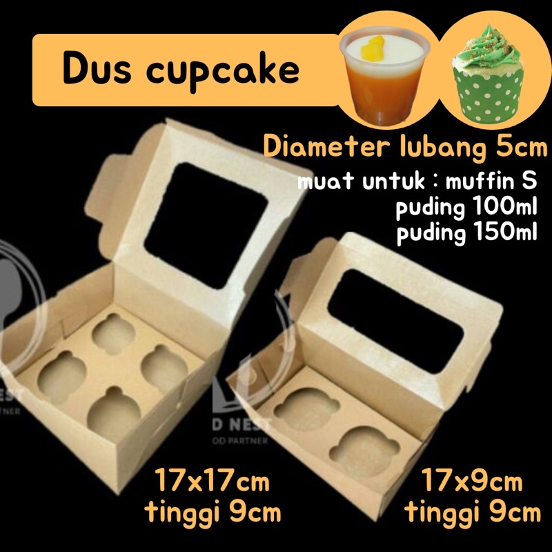 Jual BOX CUPCAKE KRAFT KOTAK MUFFIN PUDDING DOS PIE LUBANG 4 LUBANG 2