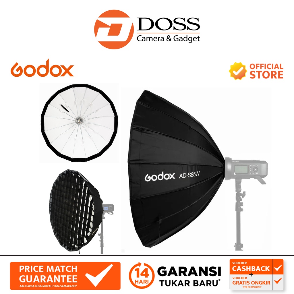 Godox AD-S85W Softbox A Parabola 85cm Con Griglia E Diffusore Per Flash AD300Pro, AD400Pro