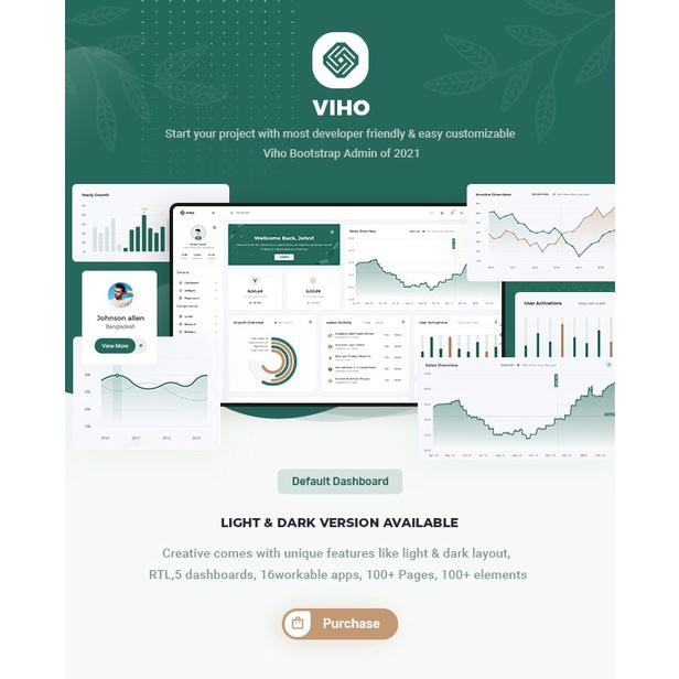 Jual Bootstrap 5 Viho v1.0 HTML, Laravel 8 Admin & Dashboard
