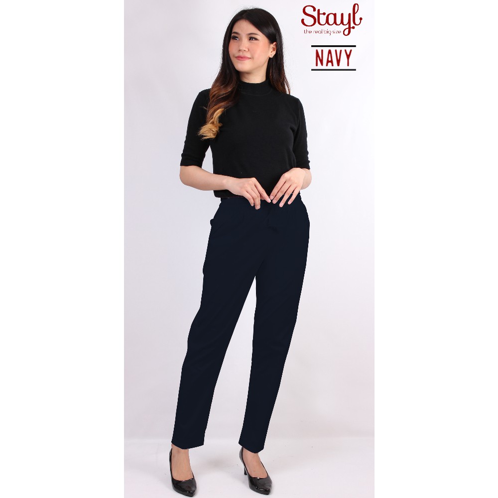 Jual Celana Kerja Wanita Jumbo Lingkar Pinggang Max 130cm Baggy Pants Katun Stretch Panjang 2336