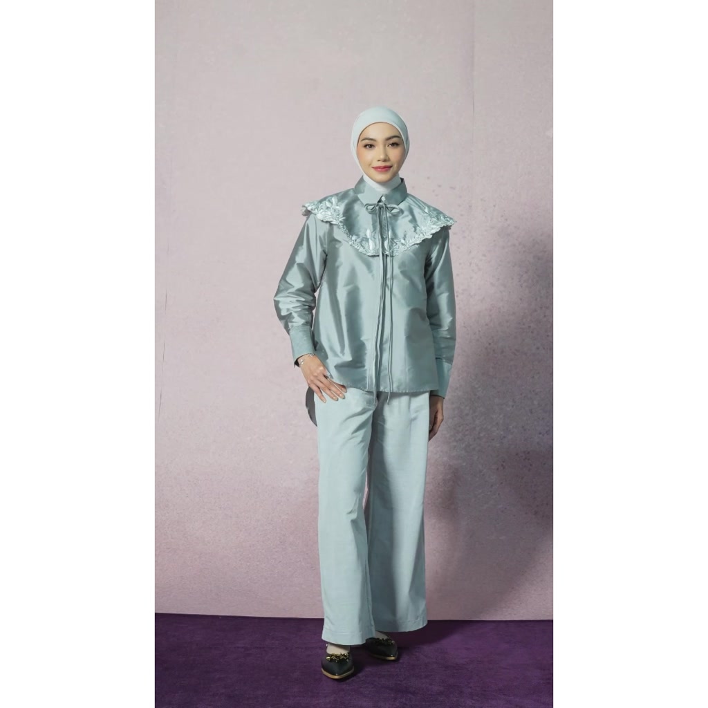 HijabChic x Tiqasya Kara Embroidery Storm Grey Top