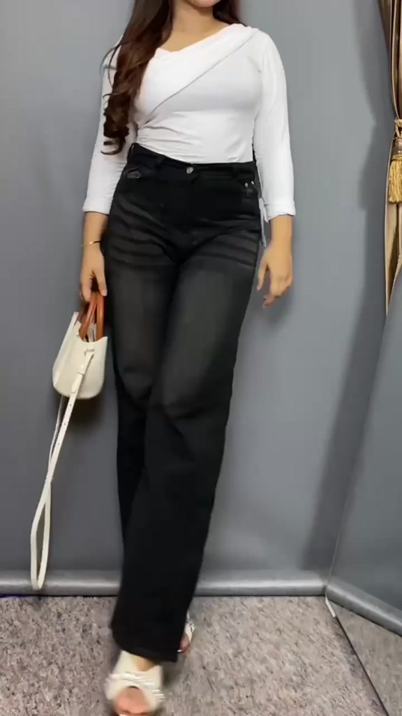 Celana Panjang Wanita Loose High Waist Jeans Premium - Korea