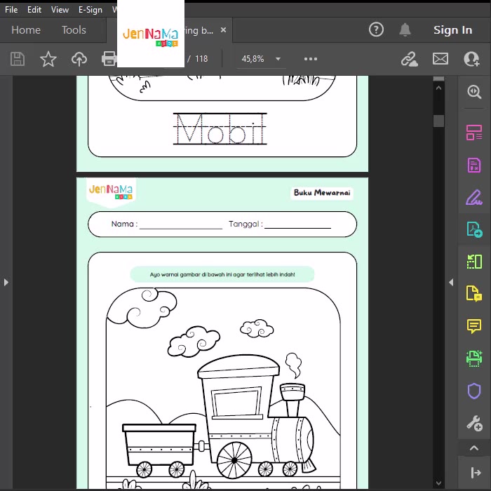 Jual Worksheet Buku Mewarnai [PRINTABLE] Produk Digital PDF 100
