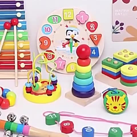 Taiyo Basic Kayu Edukasi Sensory Montessori Mini Round Beads Jam Puzzle 3d Shape - foto 2