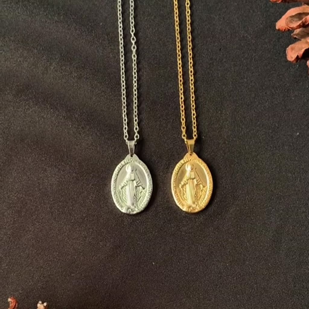 ALPHA OMEGA - Kalung Medali Wasiat Bunda Maria Titanium | Aksesoris Rohani Wanita Katolik