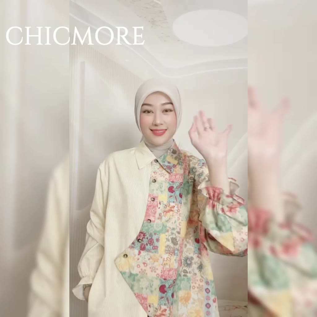 Jual CHICMORE Atasan Kemeja Wanita Lengan Panjang Motif Bunga Casual ...