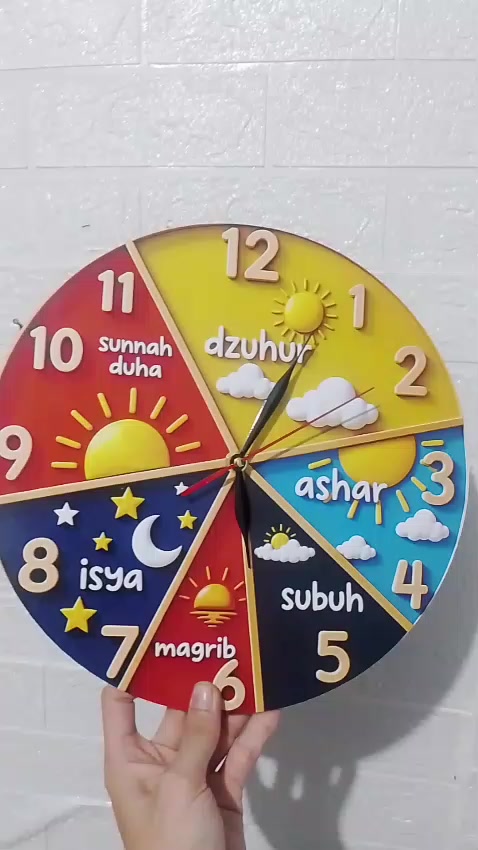 Jam Dinding Edukasi Anak Lucu Waktu Sholat Aesthetic Kamar Anak Dekorasi Ruangan 30cm