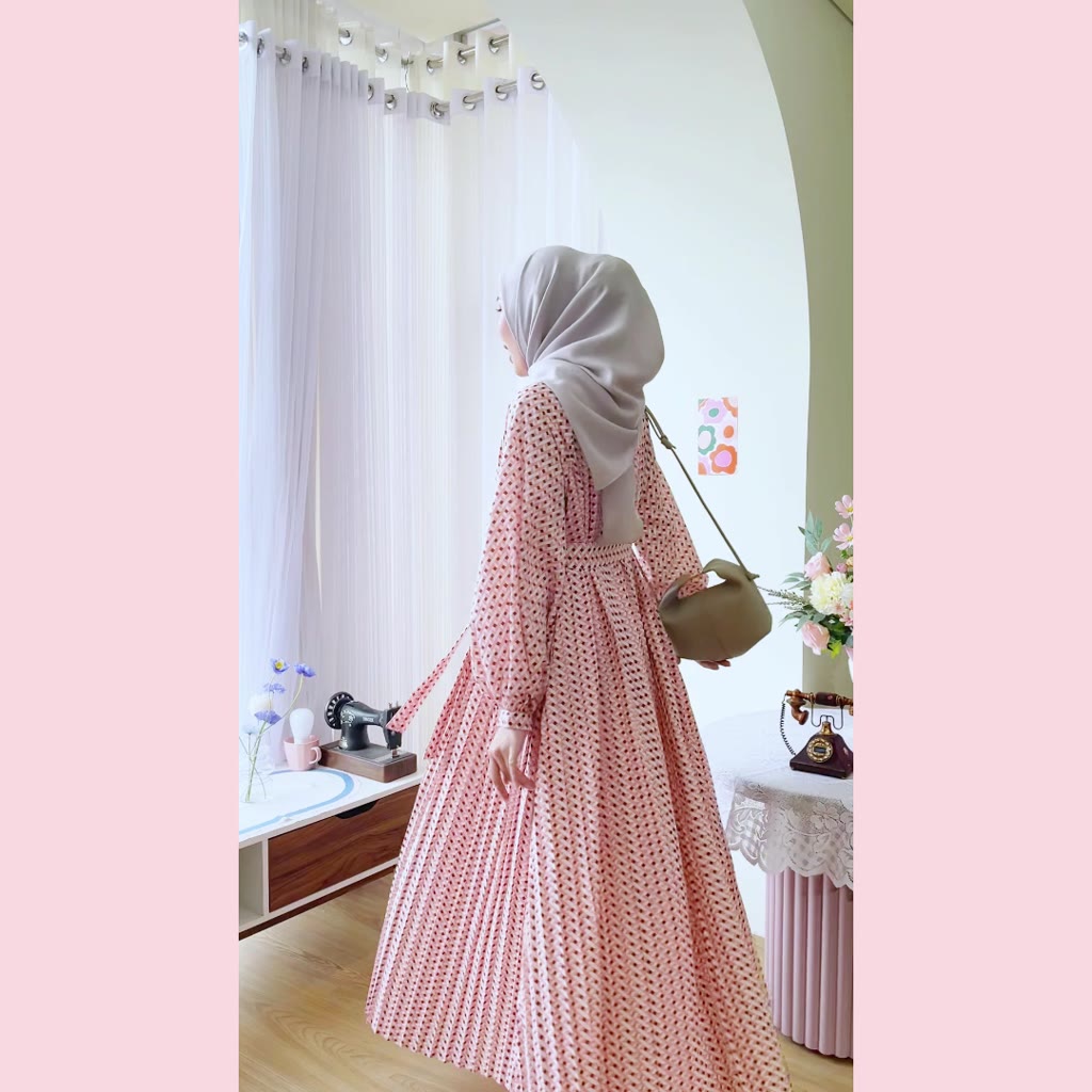 HijabChic x Sabrina Sosiawan Lunna Peach Brown Geo Dress