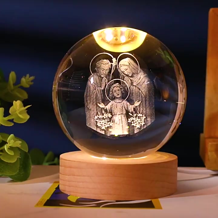 Bola Kristal Yesus / Glow Lamp / Bola Kristal Salib Bercahaya 2