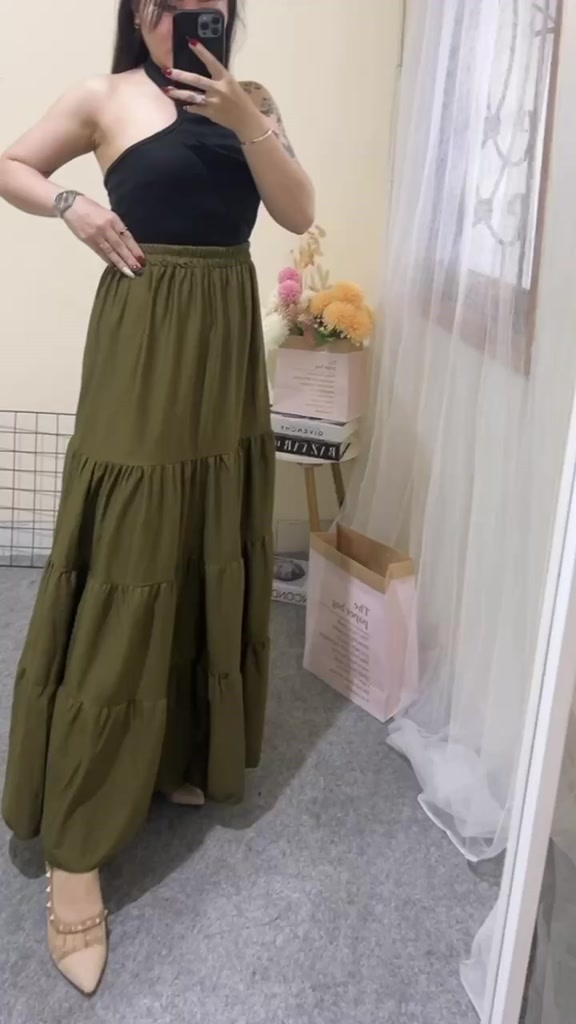 Jual Cherry_ rok panjang beraksen 4 susun | long skirt korean style ...