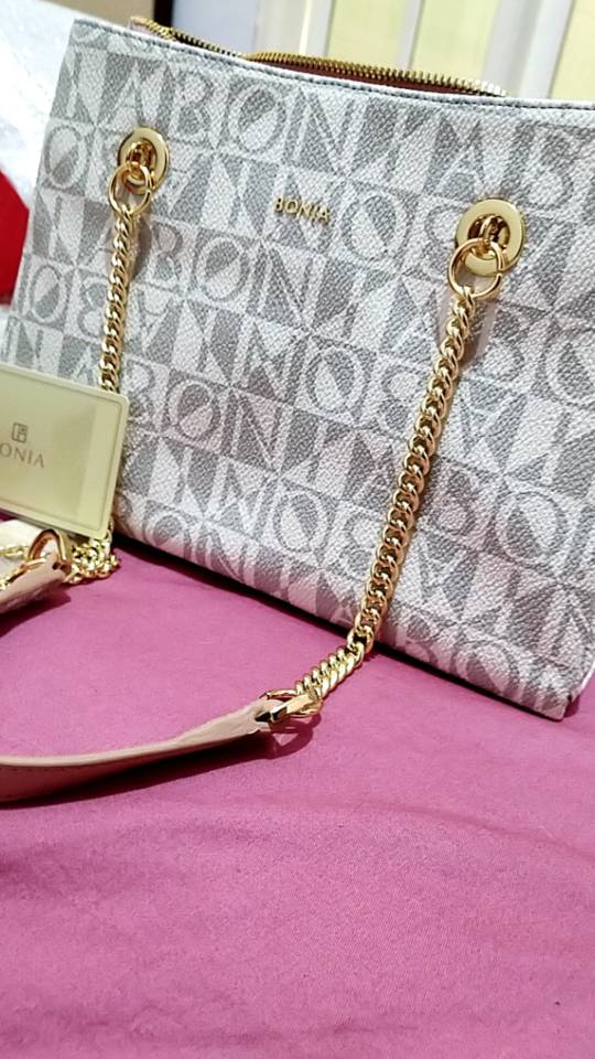 Jual tas bonia original sling shoulder bag rantai monogram coklat singapore