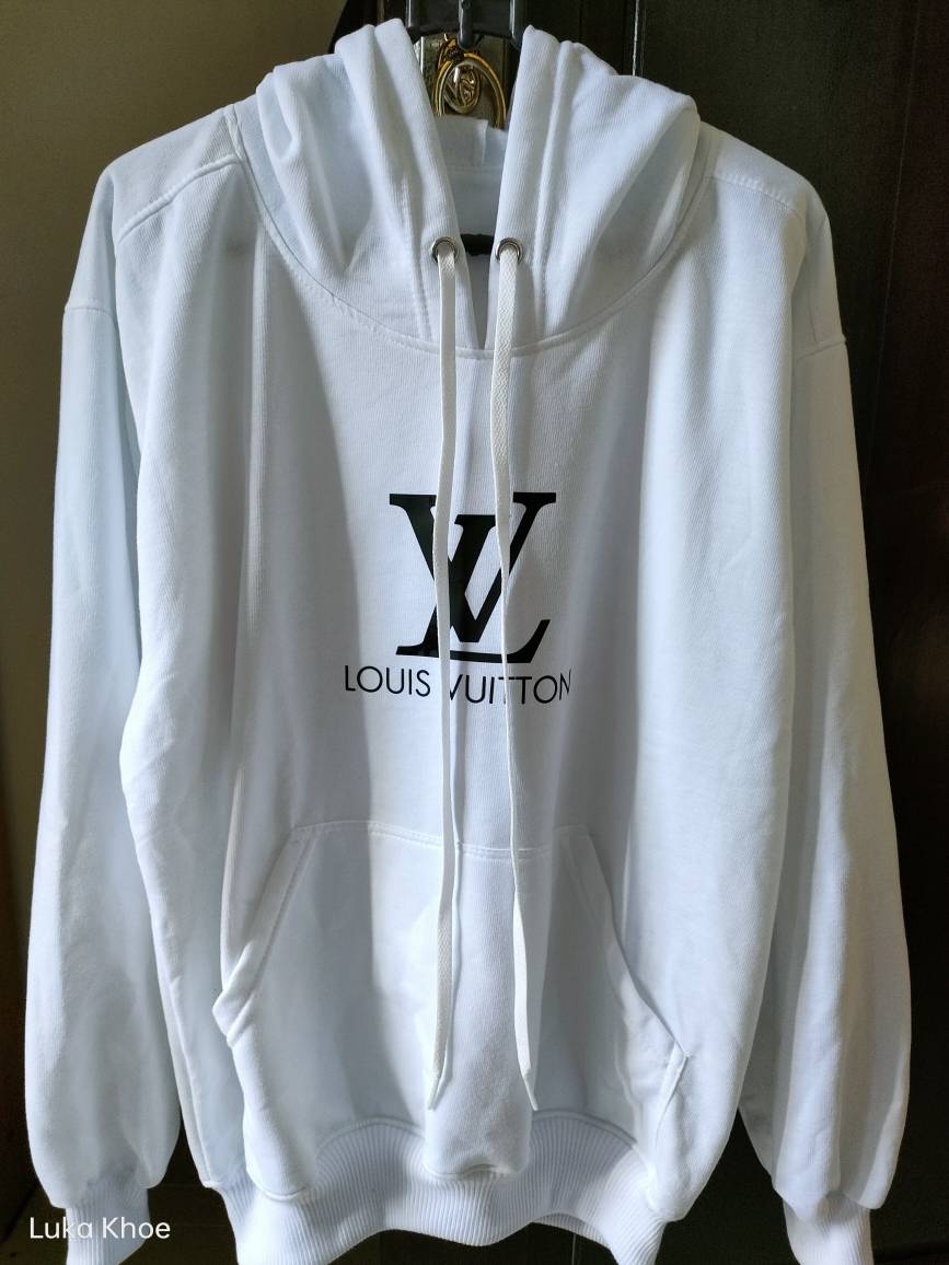 Hoodie Nike X LV Louis Vuitton Cream, Fesyen Pria, Pakaian , Baju