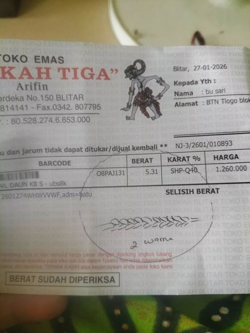 Tempat Jual Emas Berkah Arifin Blitar