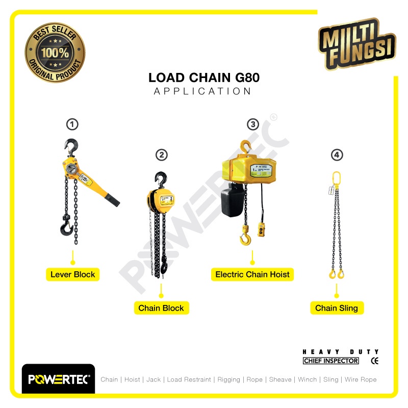 Jual POWERTEC Load Chain / Rantai Baja G80 - 6mm - Meteran | Shopee ...