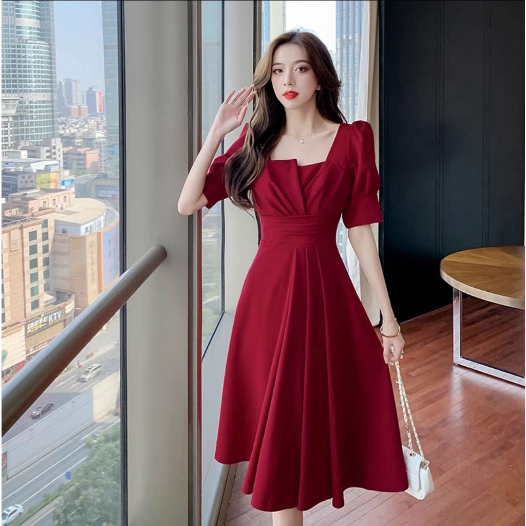 Jual MCFK Dress Avila Dress Wanita Dewasa Dress Korean Style Gaun Wanita Modern Dress Pesta Simple Elegant Outfit Wanita Kekinian Shopee Indonesia