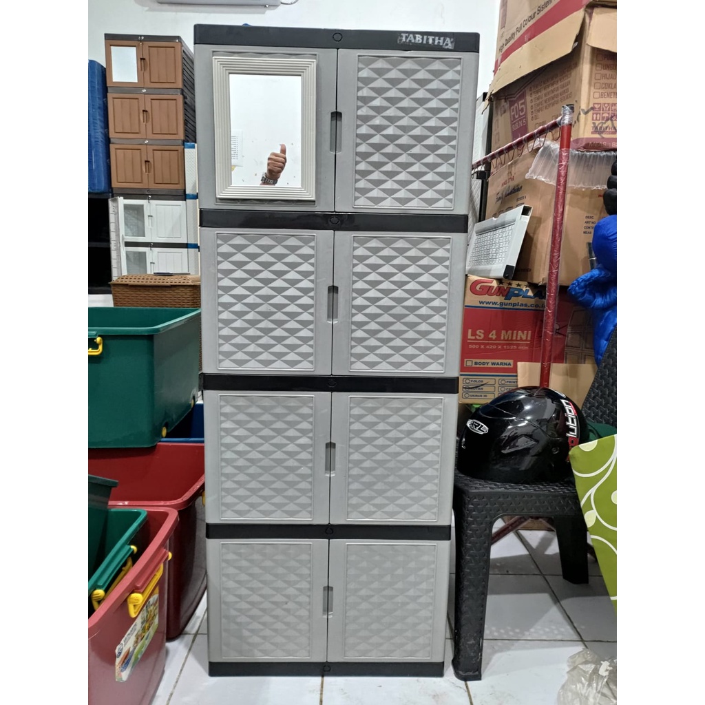 Jual (NEW MODEL) LEMARI PLASTIK / LEMARI PAKAIAN PLASTIK KACA SUSUN 4