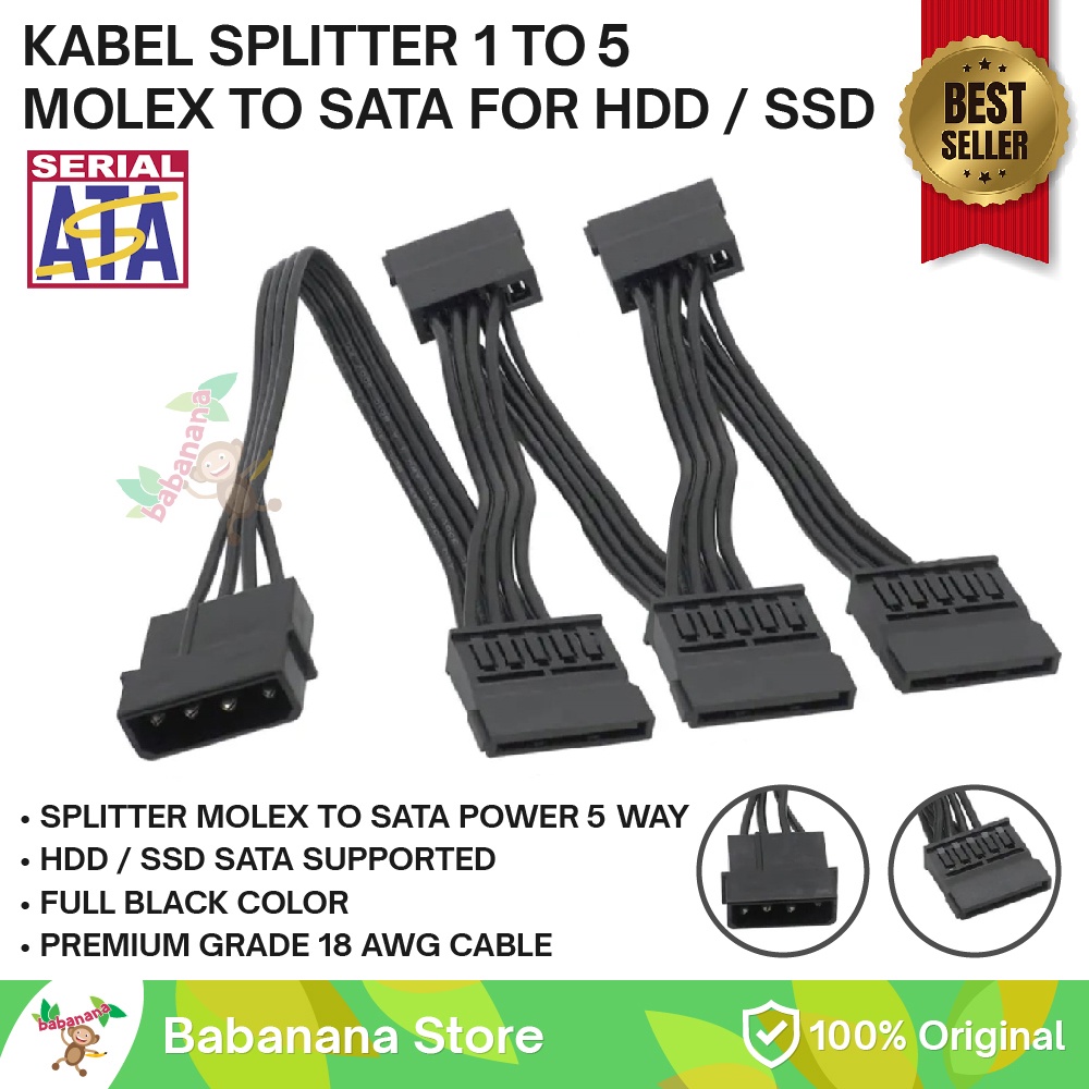 Jual Molex 4 Pin To Sata 1 To 5 Adapter Ssd Hdd Splitter Kabel Cabang Converter Konverter 5 Way 0747