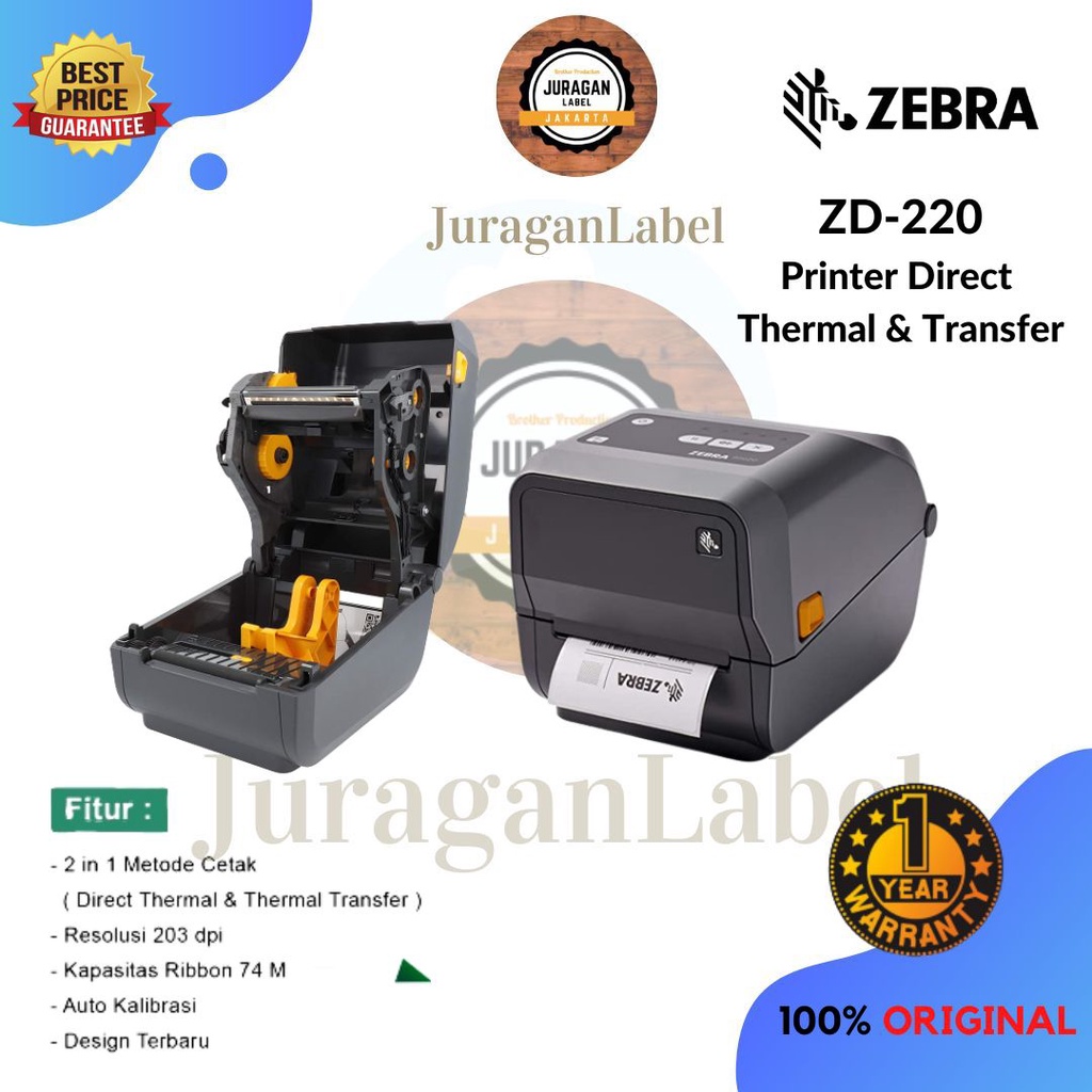 Jual ZEBRA ZD-220 Printer Barcode Thermal ZD220 Transfer Label Desktop ...