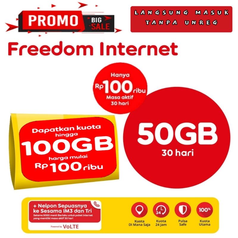 Jual Kuota Indosat 100GB 150GB Tanpa Cek Nomor Tanpa Unreg | Shopee ...