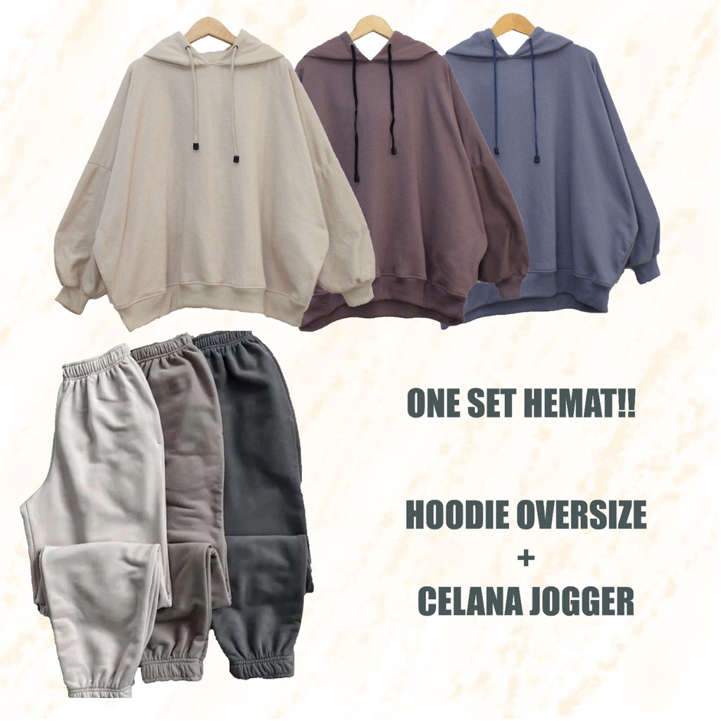 Jual ONE SET OVERSIZE SWEATER HOODIE XXXL DAN CELANA JOGGER POLOS SET WANITA Shopee Indonesia