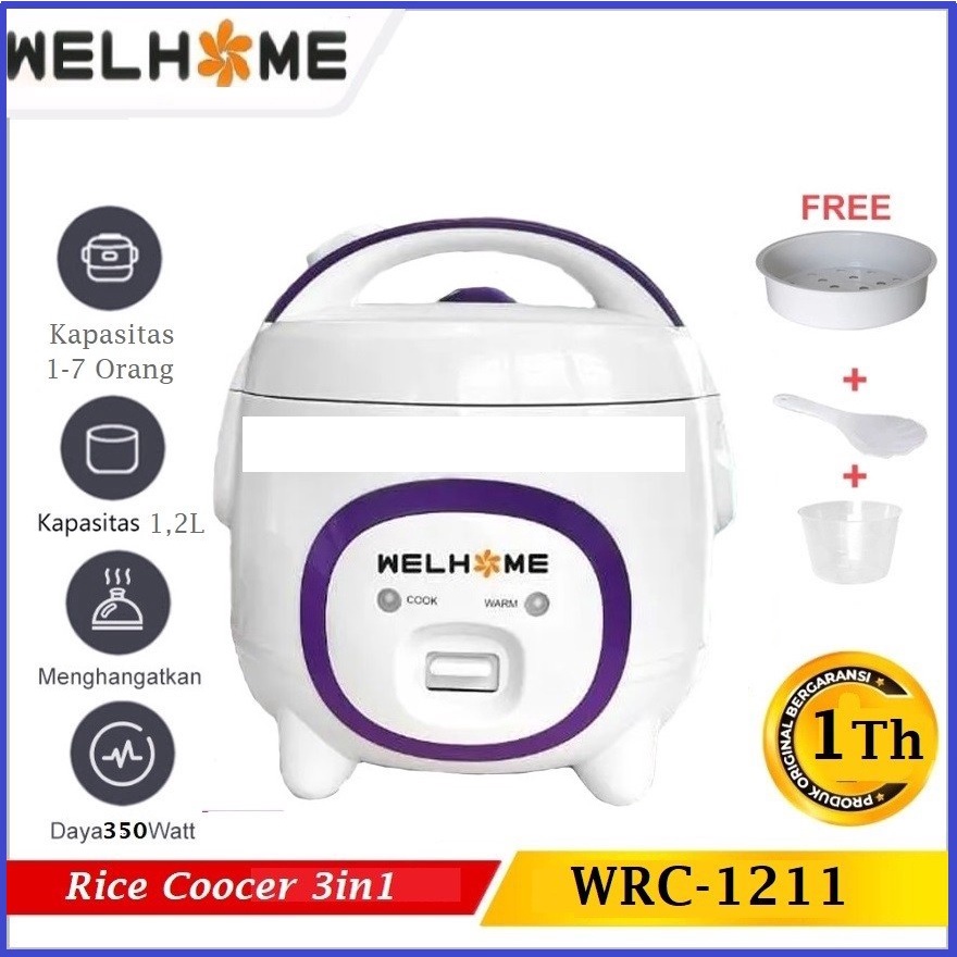 Jual terlaris Rice Cooker Welhome WRC1211 Magic Com 1,2 Liter 3in1