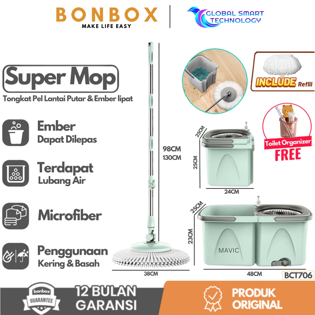 Jual Bonbox Bct Alat Pel Super Mop Kain Fiber Dengan Spin Mop Ember Dapat Dilepas Alat