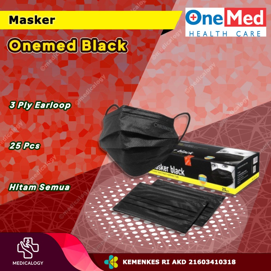 Jual Onemed Masker Hitam 3 Ply Earloop Black Surgical Mask Isi 25 ...
