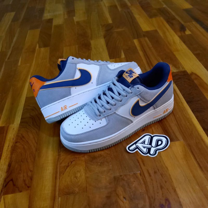 Jual Air Force 1 07 Low White Cool Grey Navy Blue Orange Shopee Indonesia