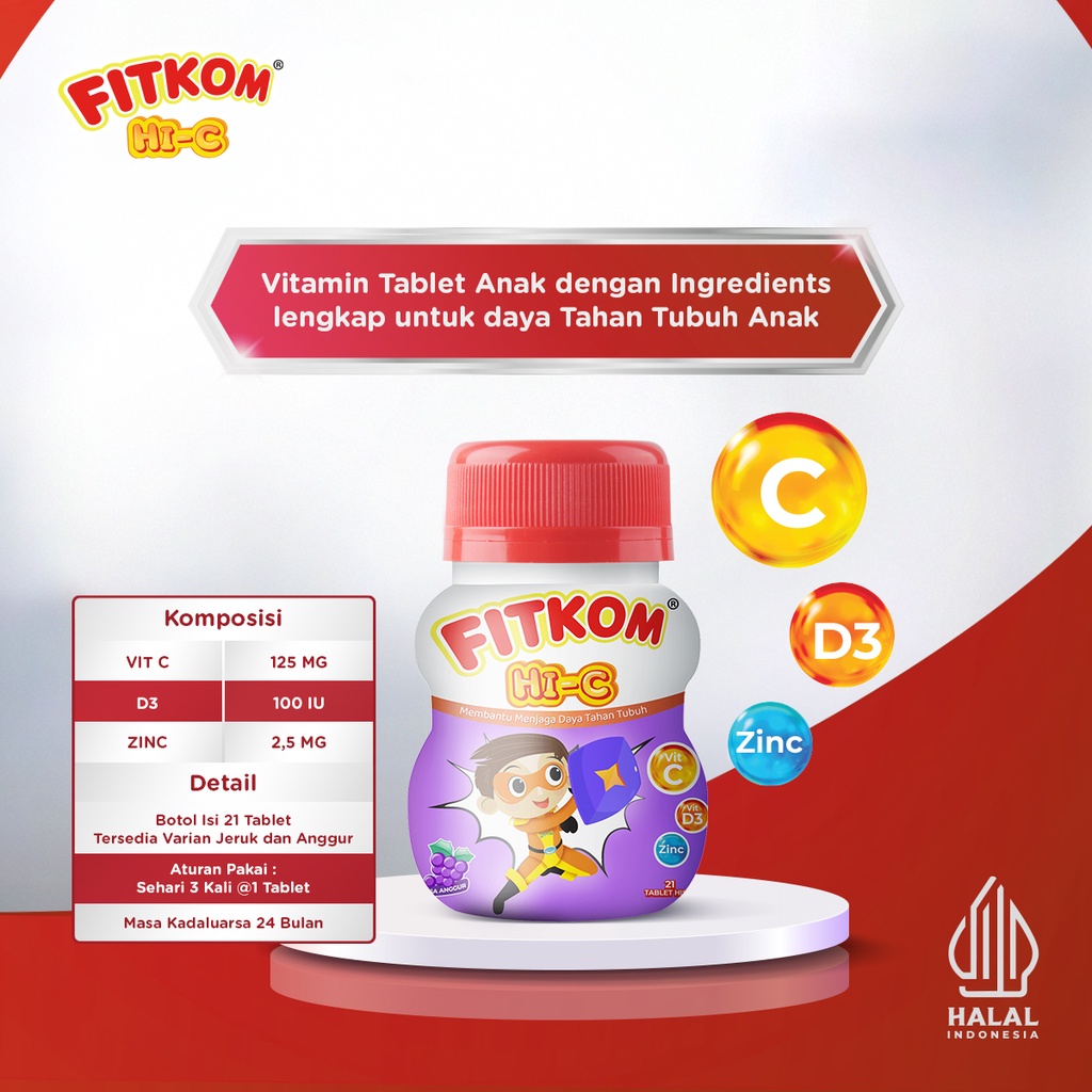 Jual Fitkom HI-C Tablet Hisap Multivitamin Anak Rasa Anggur isi 21 ...