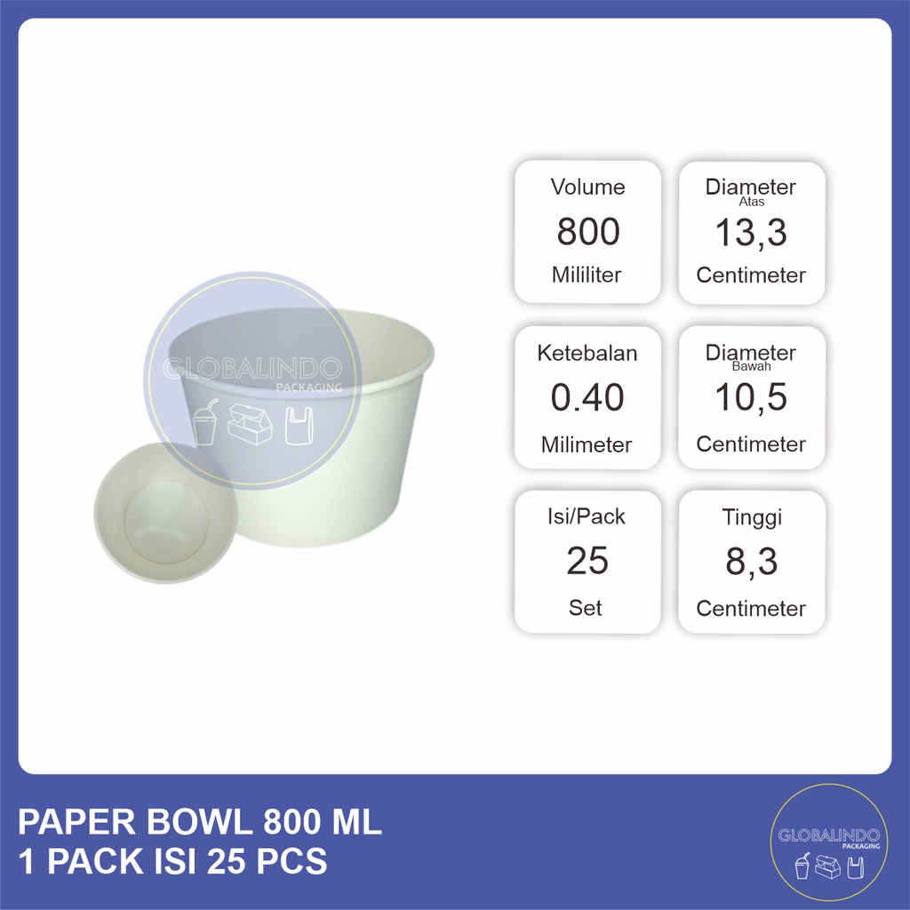 Jual Paper Bowl Tempat Makan Kertas 800 Ml Shopee Indonesia