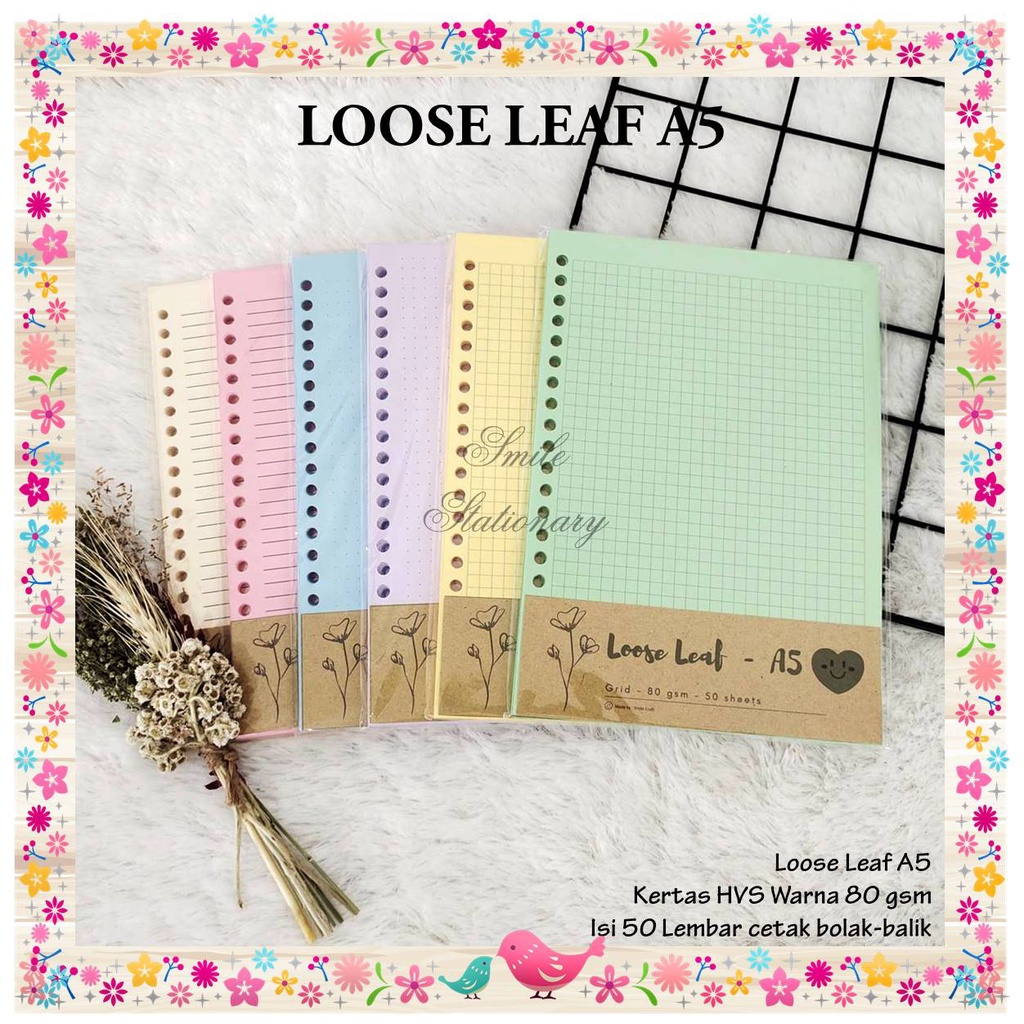 Jual LOOSE LEAF COLOR ISI KERTAS FILE BINDER WARNA A5 LINE GRID DOTS ...