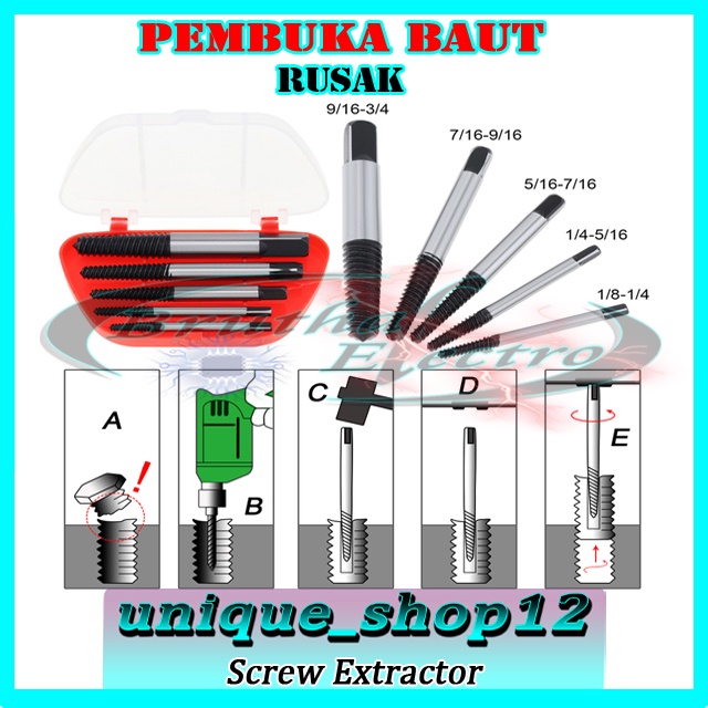 Jual Pembuka Baut Rusak Aus Screw Extractor Tap Pelepas Sekrup Dol Slek ...