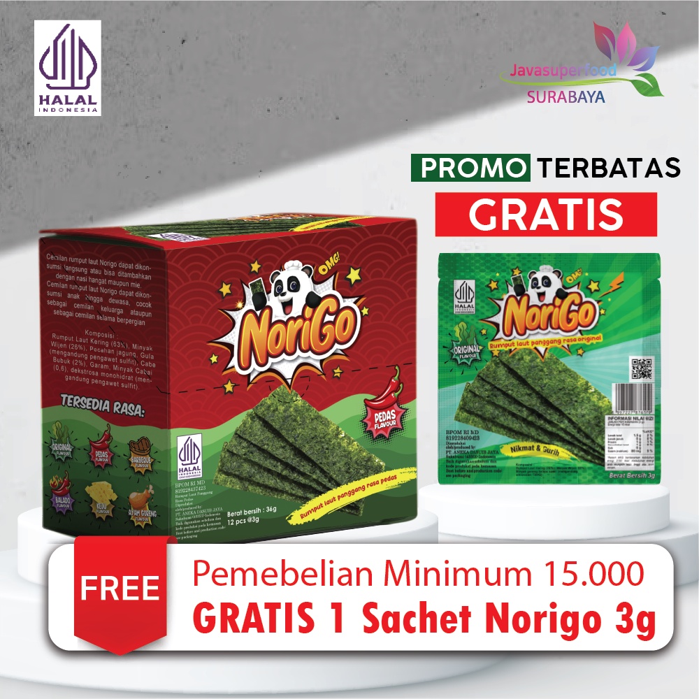 Jual SBY Norigo 1 DUS ISI 60 PCS Nori Sachet Seaweed Snack 3g