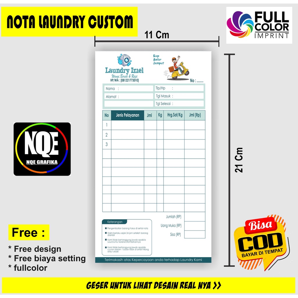 Jual Cetak Nota Custom Nama Sendiri Ukuran Hvs Min Order Buku Nota Nota Laundry Custom