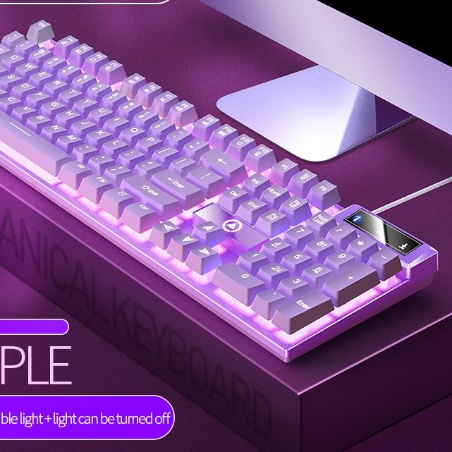Jual Gaming Keyboard Mechanical Feel Pink Ungu Girl Cute LED backlight ...