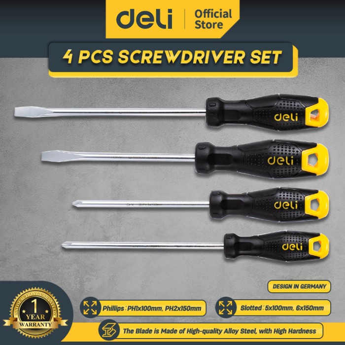 Jual Deli Screwdriver Sets / Set Obeng 4 Pcs Chrome Alat Perkakas ...