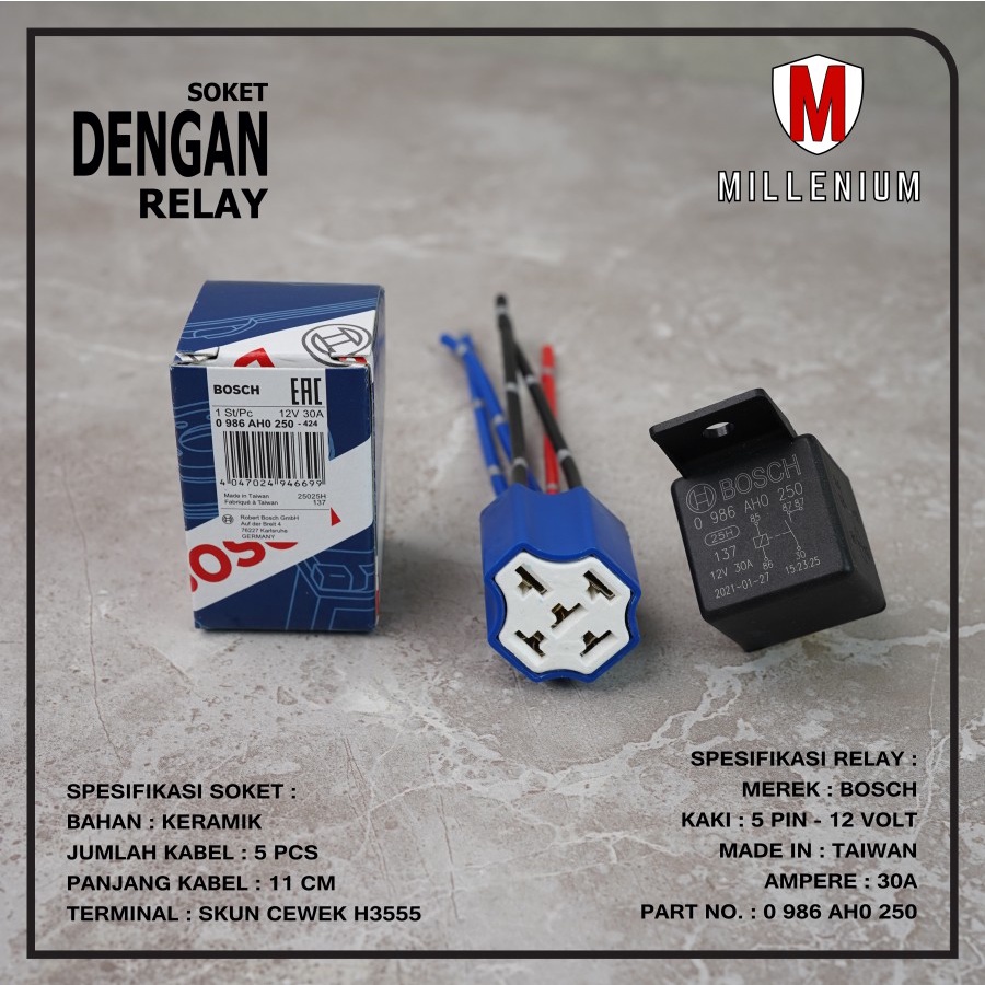 Jual SOKET RELAY KERAMIK 5 KABEL DENGAN RELAY BOSCH 5 PIN / KAKI