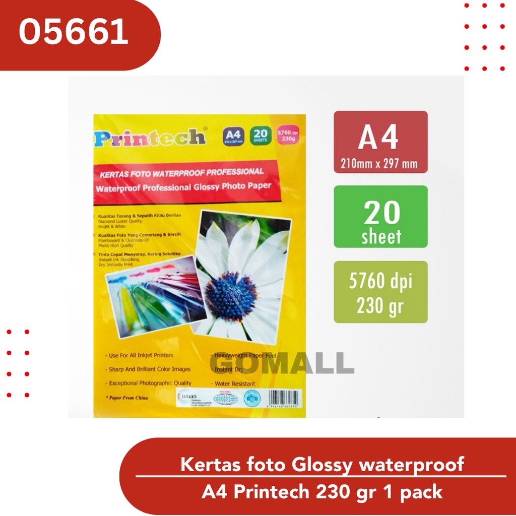 Jual Kertas Foto Glossy Waterproof A4 Printech 230 Gr Shopee Indonesia