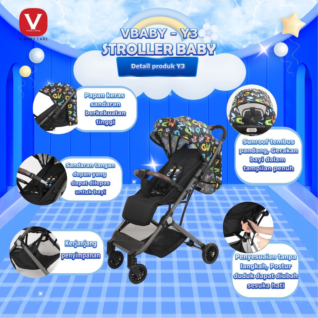 Jual V-BABYCARE Kereta dorong bayi, bisa untuk duduk , baring atau