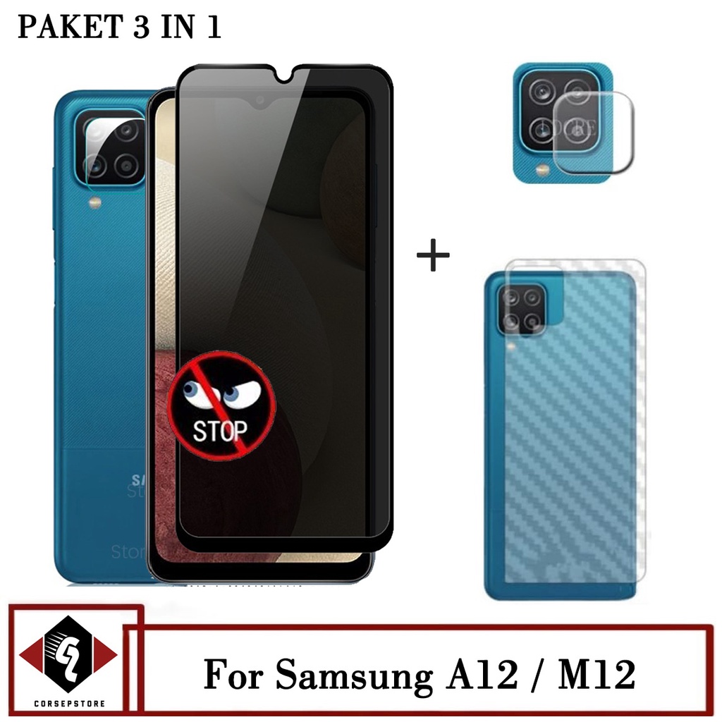 Jual Paket 3in1 Tempered Glass Privacy Kaca Samsung A12 /M12 Anti