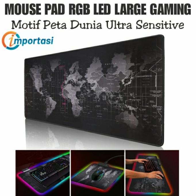 Jual MOUSE PAD Gaming RGB Extra Large Motif Peta Dunia Ultra Sensitive