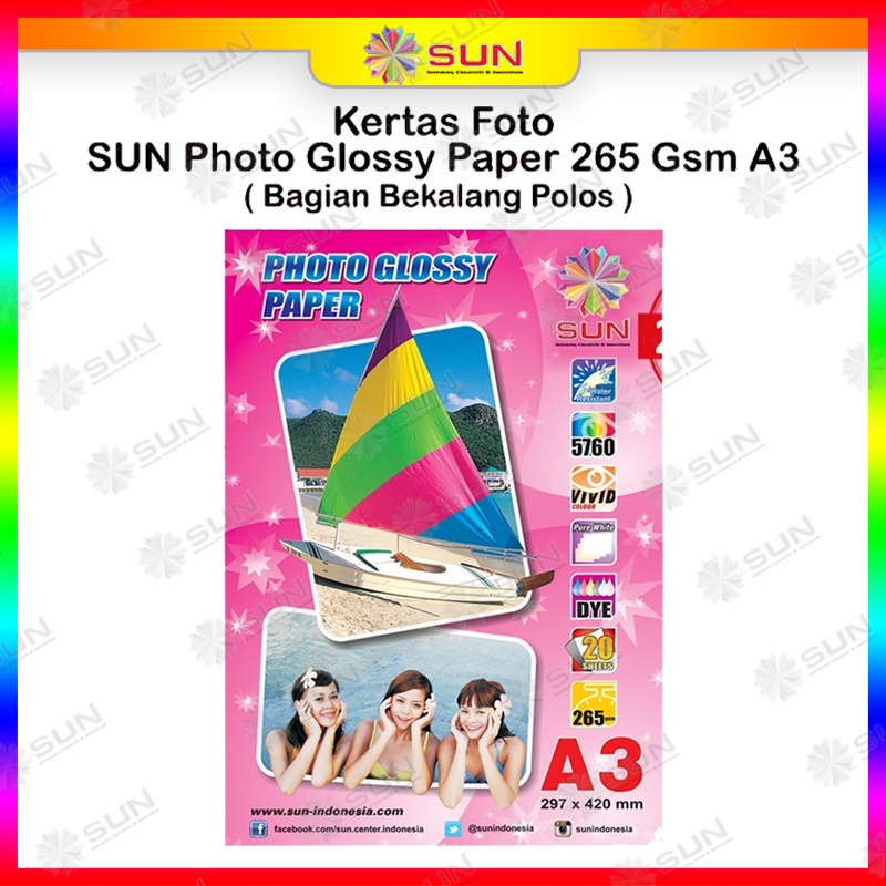 Jual Kertas Foto Glossy A3 - SUN Photo Glossy Paper A3 Ketebalan 210 ...