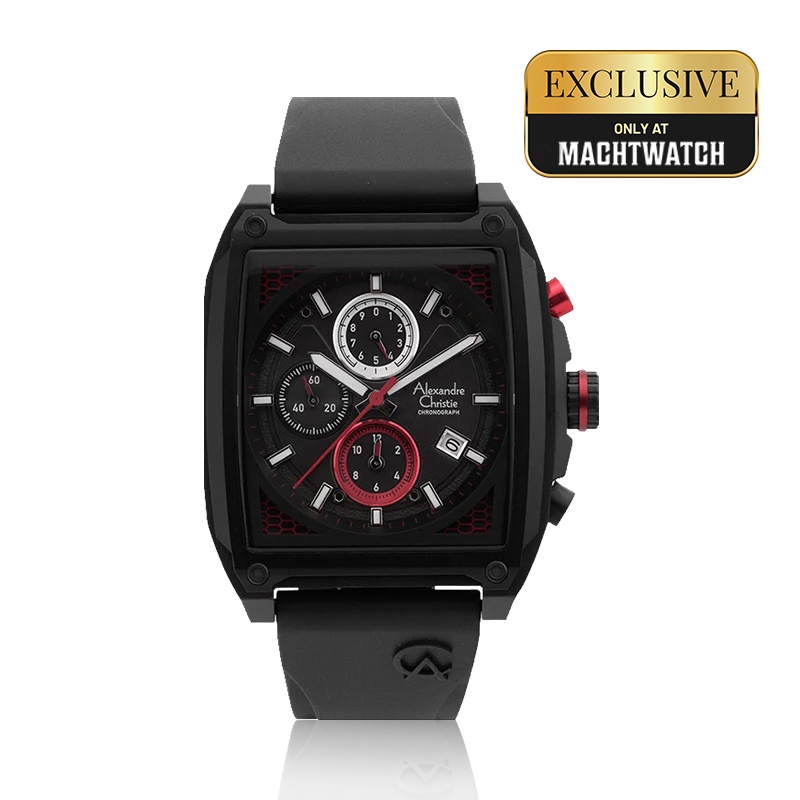 Jual Jam Tangan Pria Alexandre Christie Chronograph AC 6614 MC RIPBARE Men Black Rubber Strap