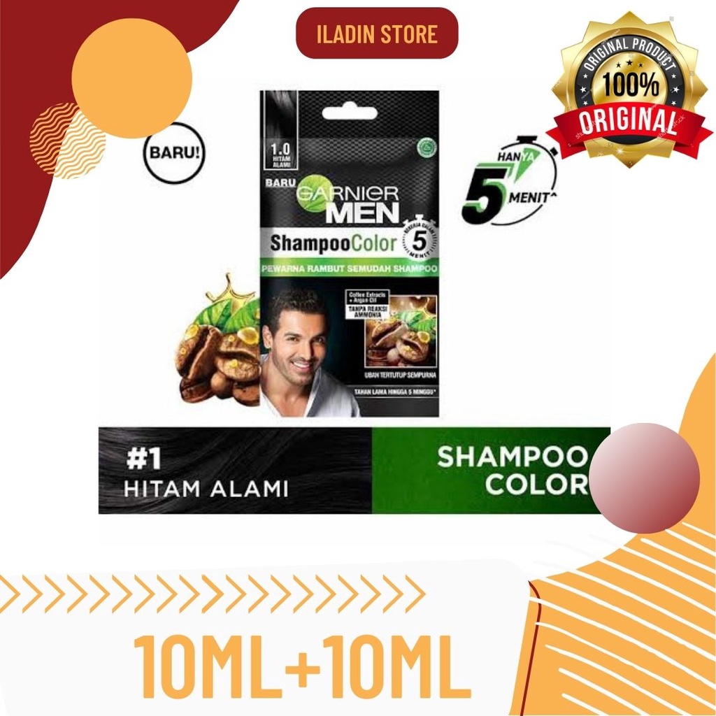 Jual Garnier Men Shampoo Color 1.0 Hitam Alami (10ml+10ml) Shopee