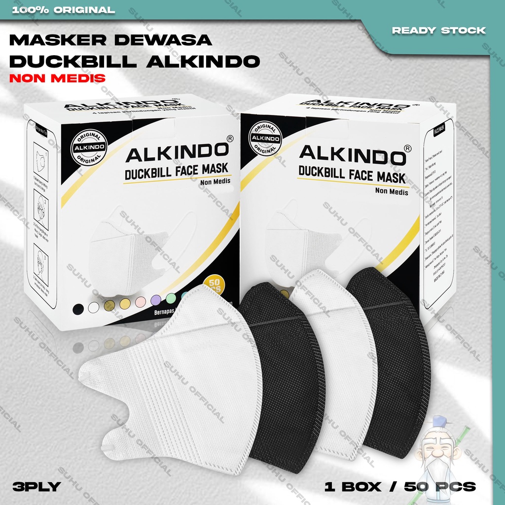 Jual Masker Duckbil ALKINDO 3Ply isi 50Pcs Putih Hitam Abu Warna ...