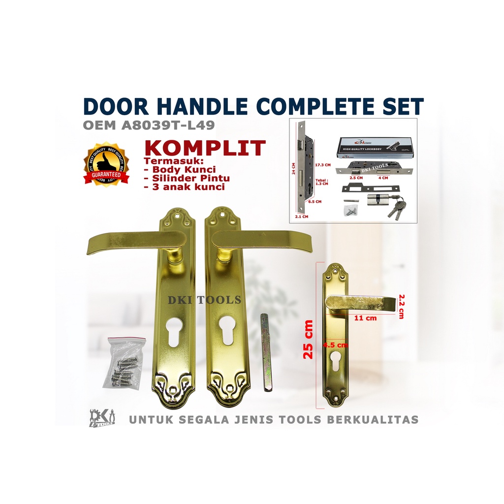 Jual Door Handle Gagang Kunci Pintu Rumah Besar Set 25cm Komplit Gold ...