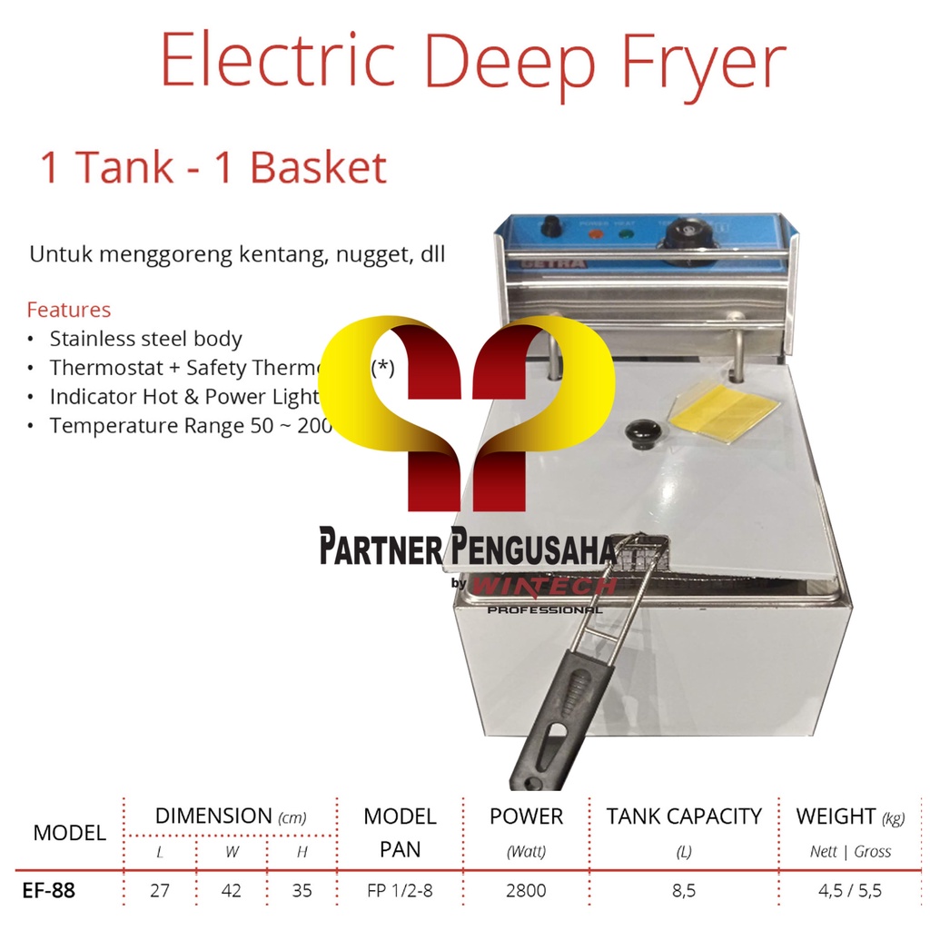 Jual GETRA EF-88 Electric Deep Fryer Mesin Penggorengan Listrik Kentang ...