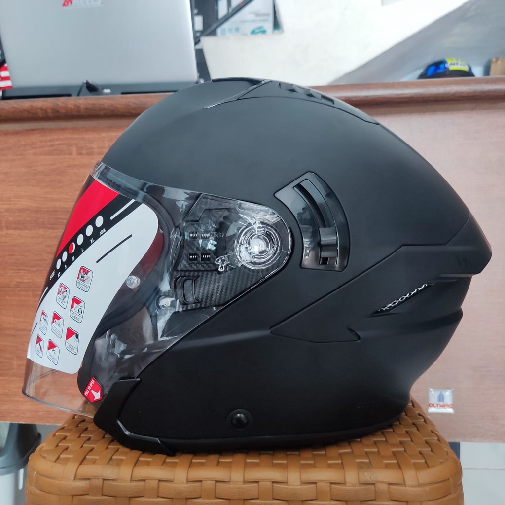 Jual HELM KYT NFJ SOLID BLACK DOFF HALF FACE KYT NFJ DOUBLE VISOR