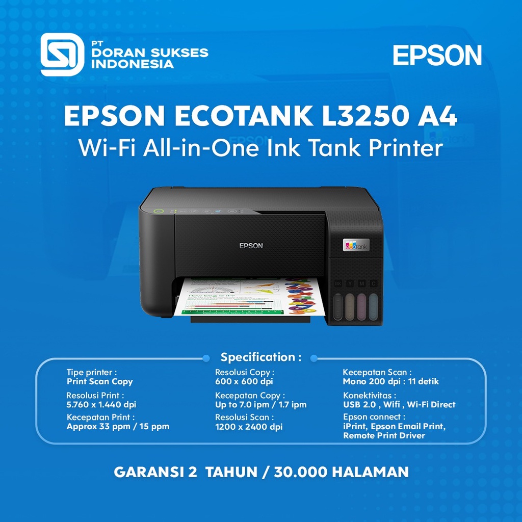 Jual Epson EcoTank L3250 A4 Wi-Fi All-in-One Ink Tank Printer - Garansi ...