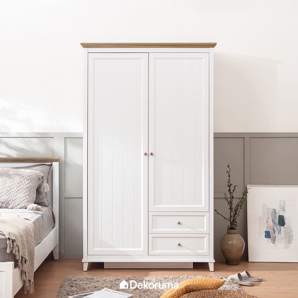 Jual Dekoruma KANOU Lemari Pakaian Kayu 2 Pintu / Lemari Baju Putih